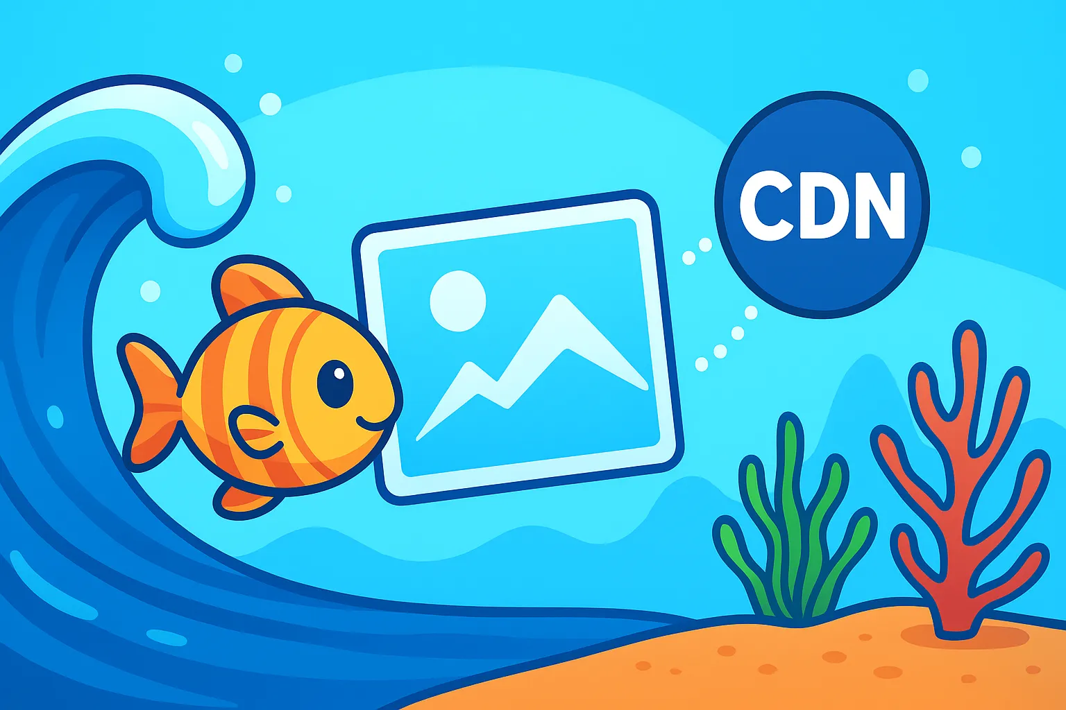 Ocean water with CDN image and friendly fish